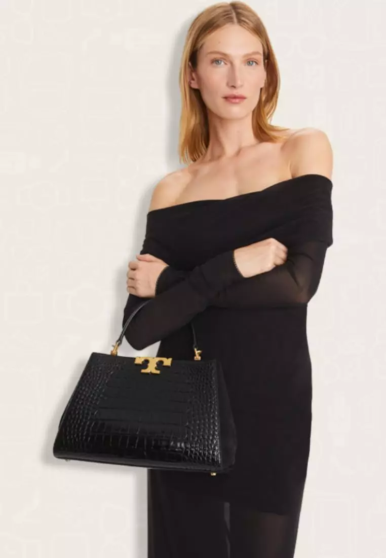 Tory Burch Eleanor Croc Embossed Satchel Black