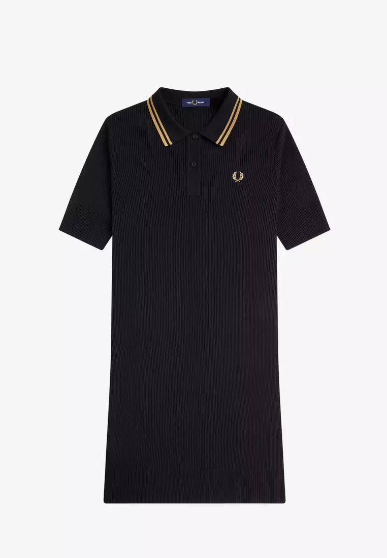 Fred Perry D8175 RIBBED KNITTED SHIRT DRESS (BLACK)