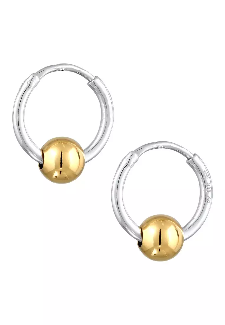 EXCLUSIVE Anting Perhiasan Perak 925 Pria Creole Ball Bicolor Gold Plated