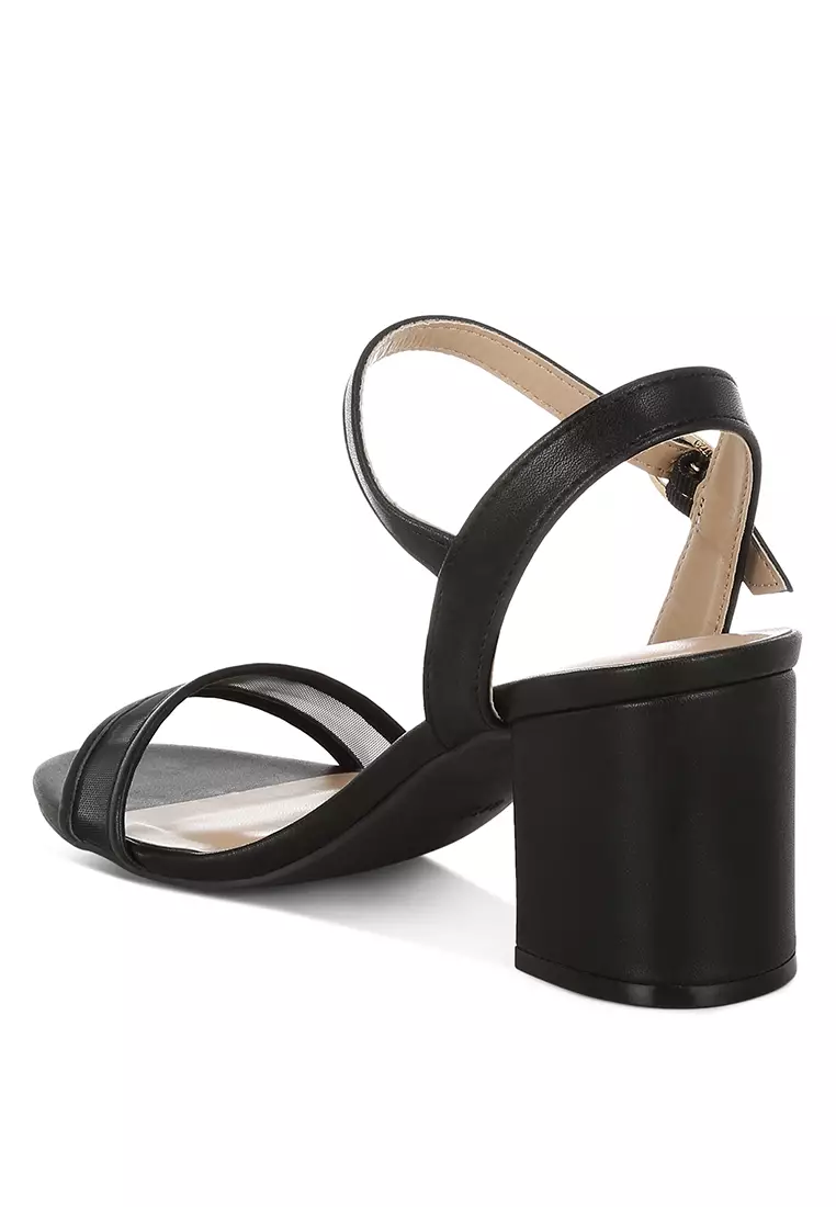 Mesh Pin Buckle Block Heels In Black