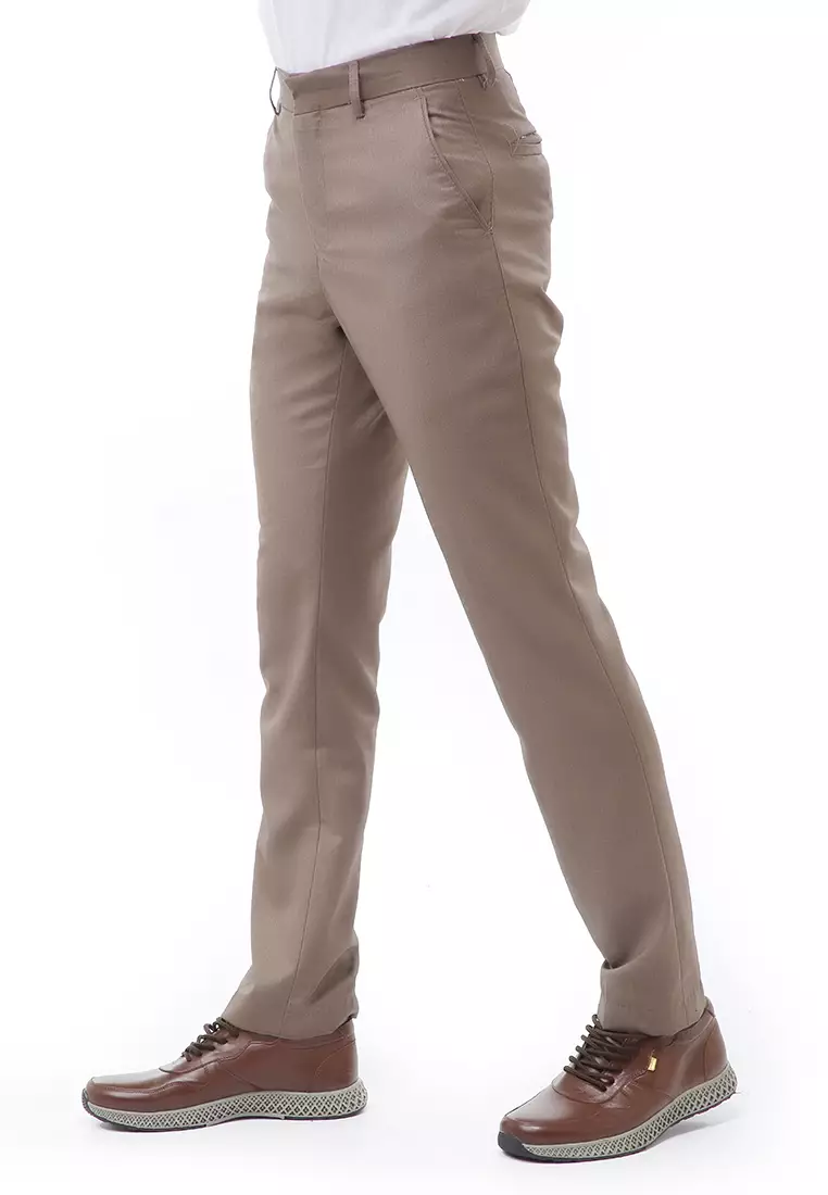 Locko Celana Panjang Formal Metalik Pria Slim Fit Material Wool ORIGINAL - Bronze