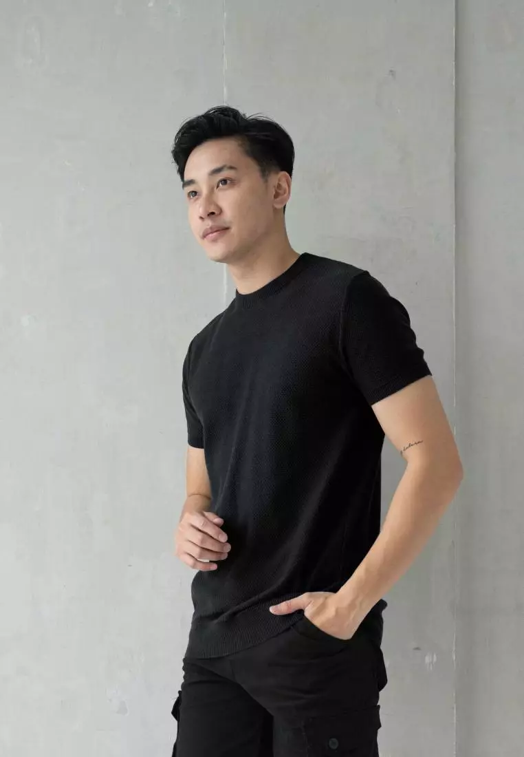Kale Marvin Black/ Sweater Rajut Pria Tangan Pendek