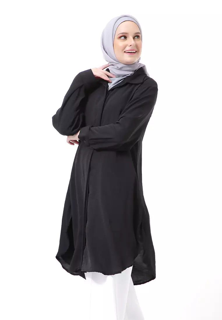 Azzahra Tunik Panjang Muslimah Wanita Long Sleeve Regular Fit Premium High Quality - Black