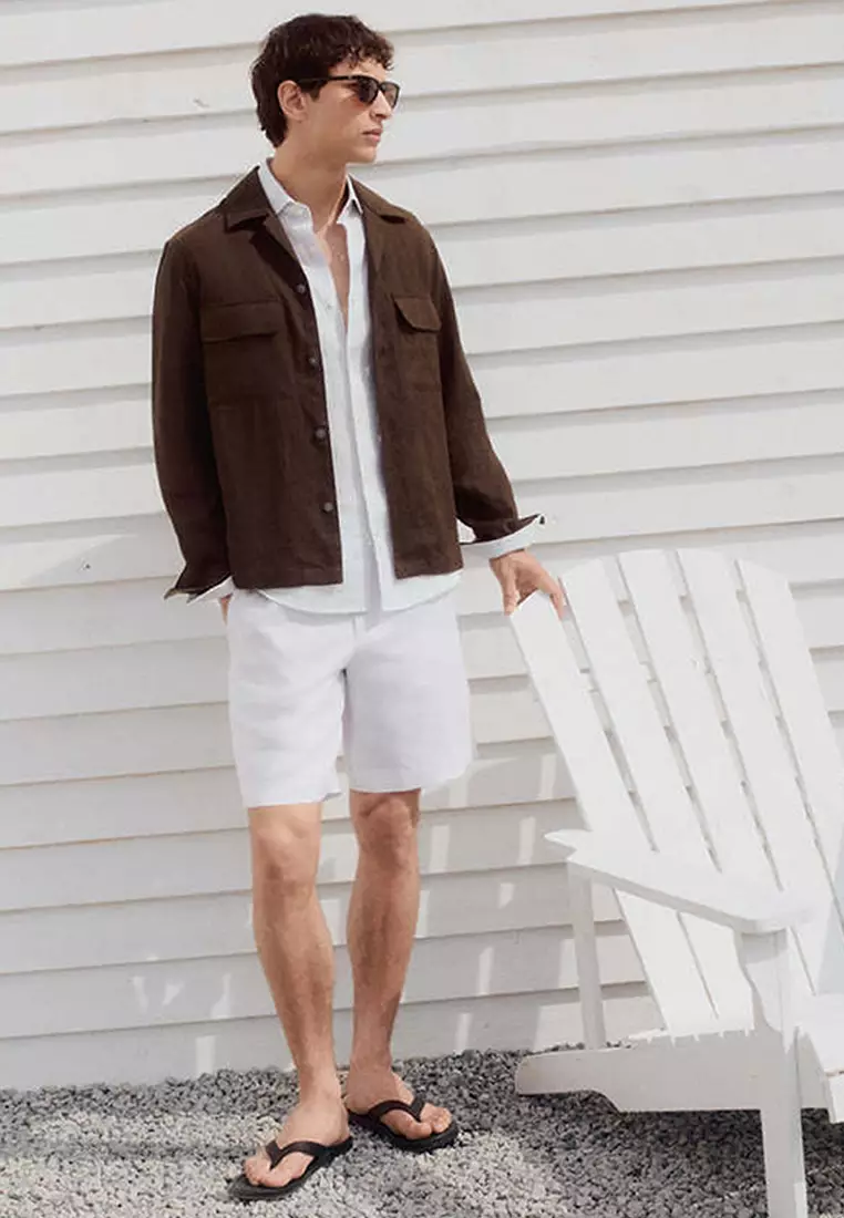 Slim-Fit 100% Linen Bermuda Shorts