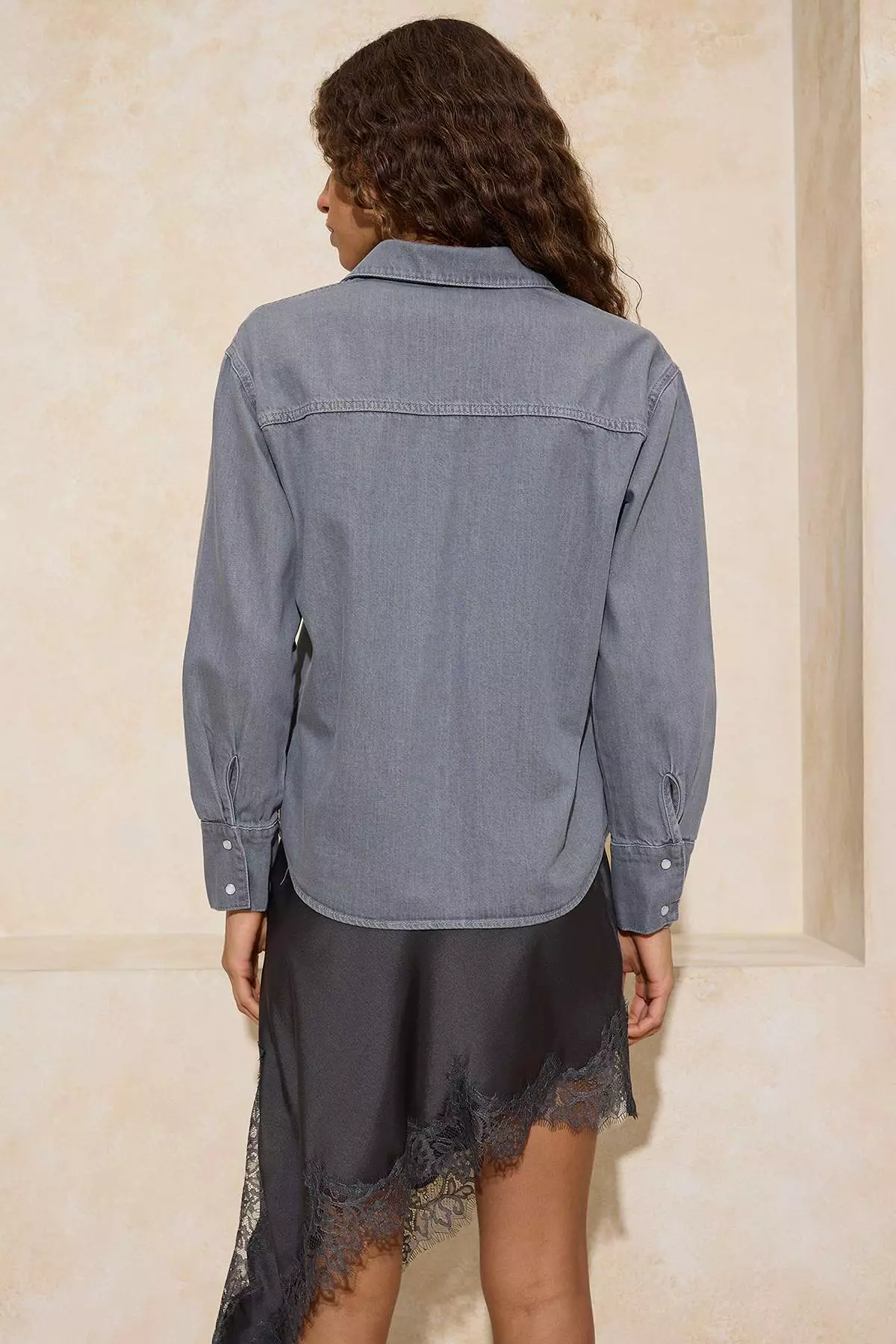 Gray Oversized Basic 1% Cotton Denim Shirt Twoss26Go5