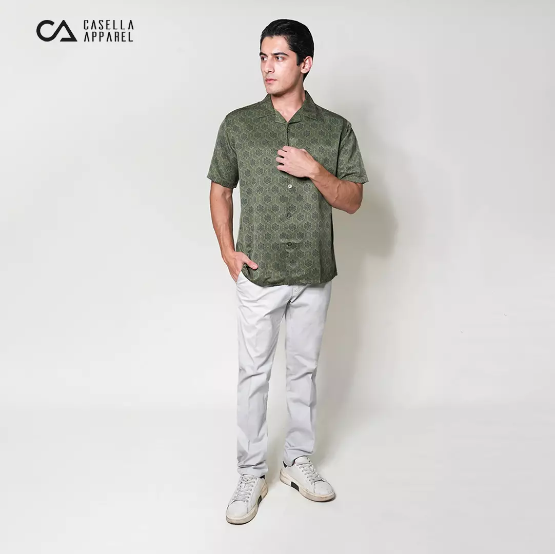 Casella Kemeja Lengan Pendek Kerah Terbuka | Cuban Camp Bowling Collar Xantif Edition 2356 Moss Green