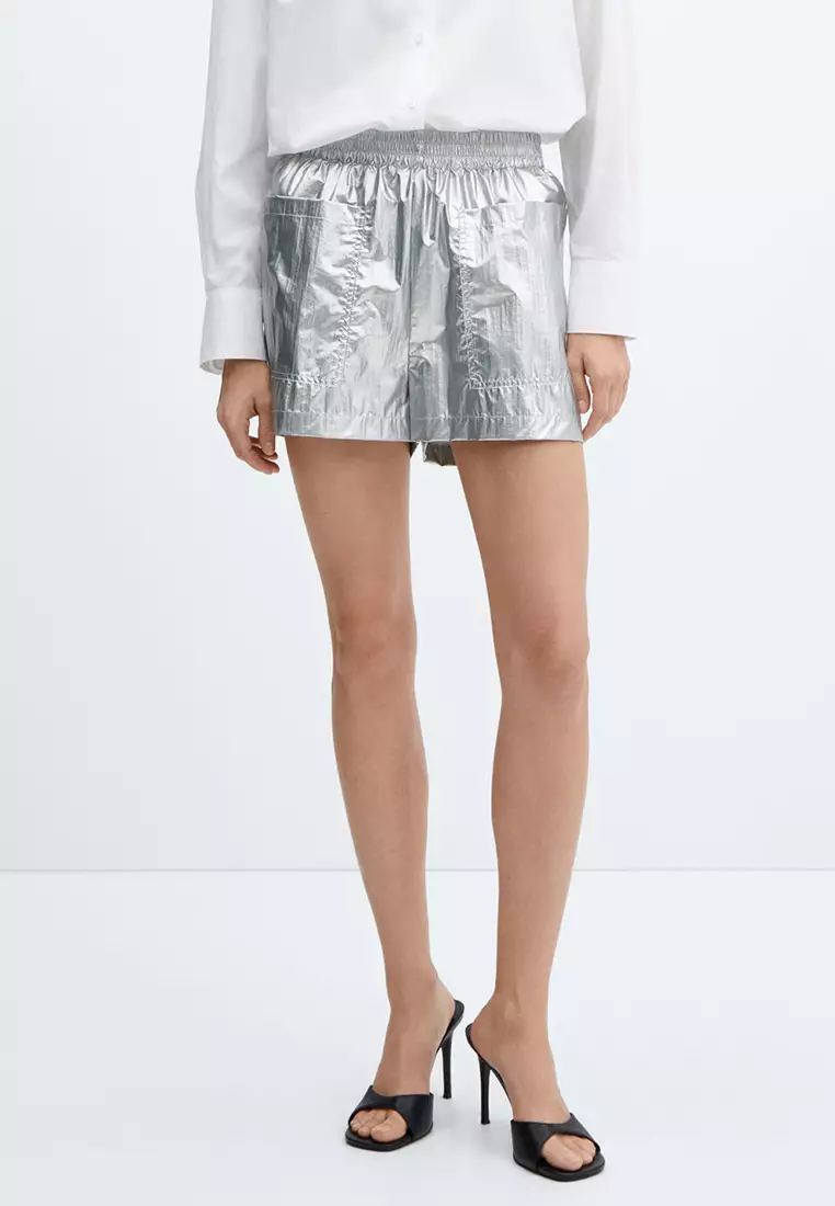 White metallic shorts online