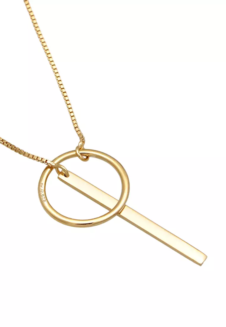Kalung Perhiasan Perak 925 Wanita Y-Chain Circle Geo Gold Plated