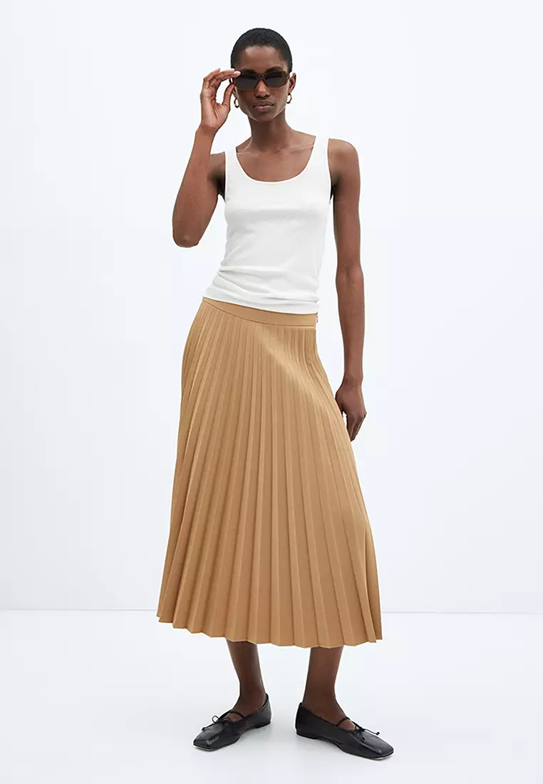 Tan midi 2024 skirt pleated