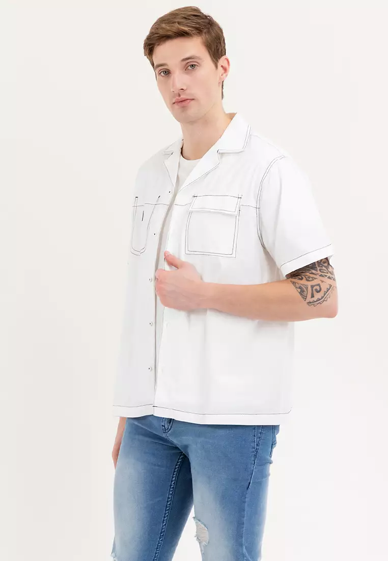 Men's Girbaud White Woven Polo
