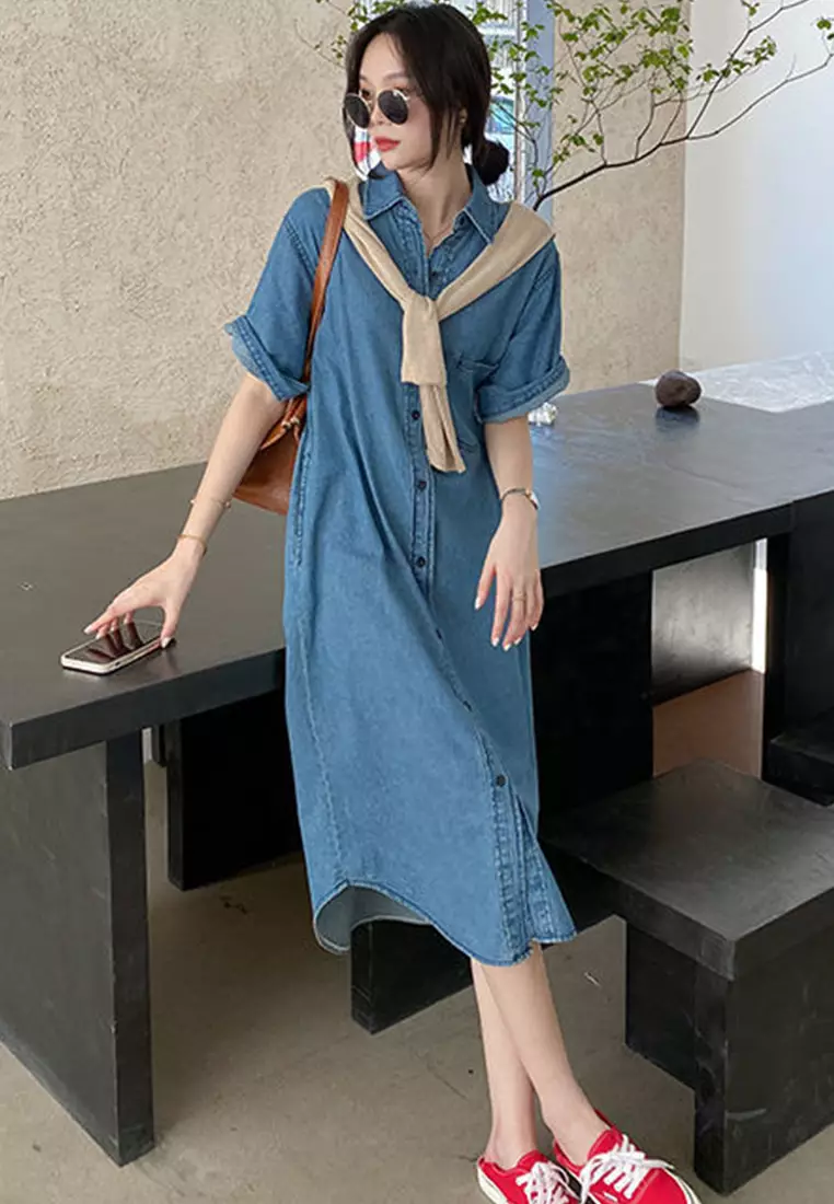 Denim one piece dress sales online