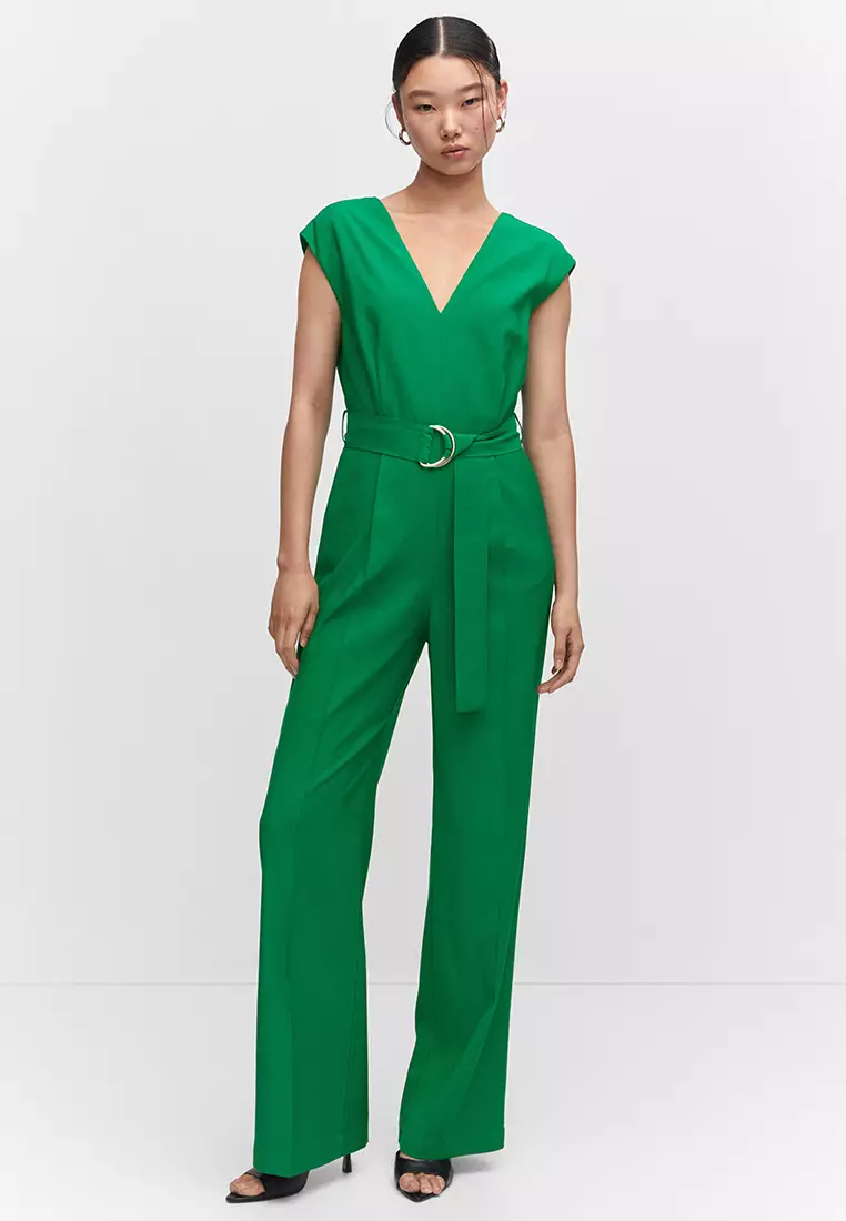 V Neck Belted Jumpsuit