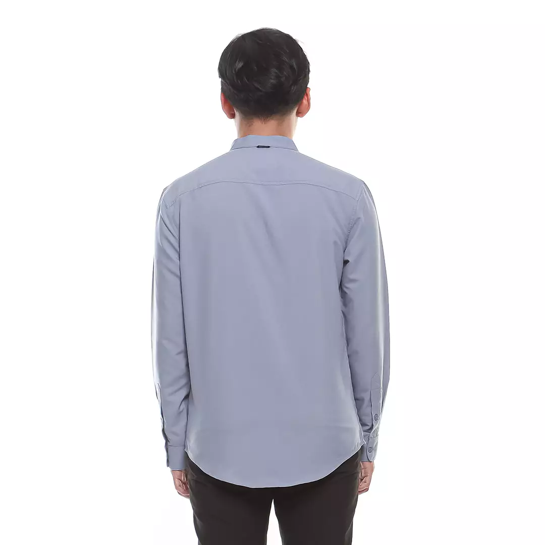 OXCON Kemeja Koko Pria Lengan Panjang Polos Fitra Blue Grey