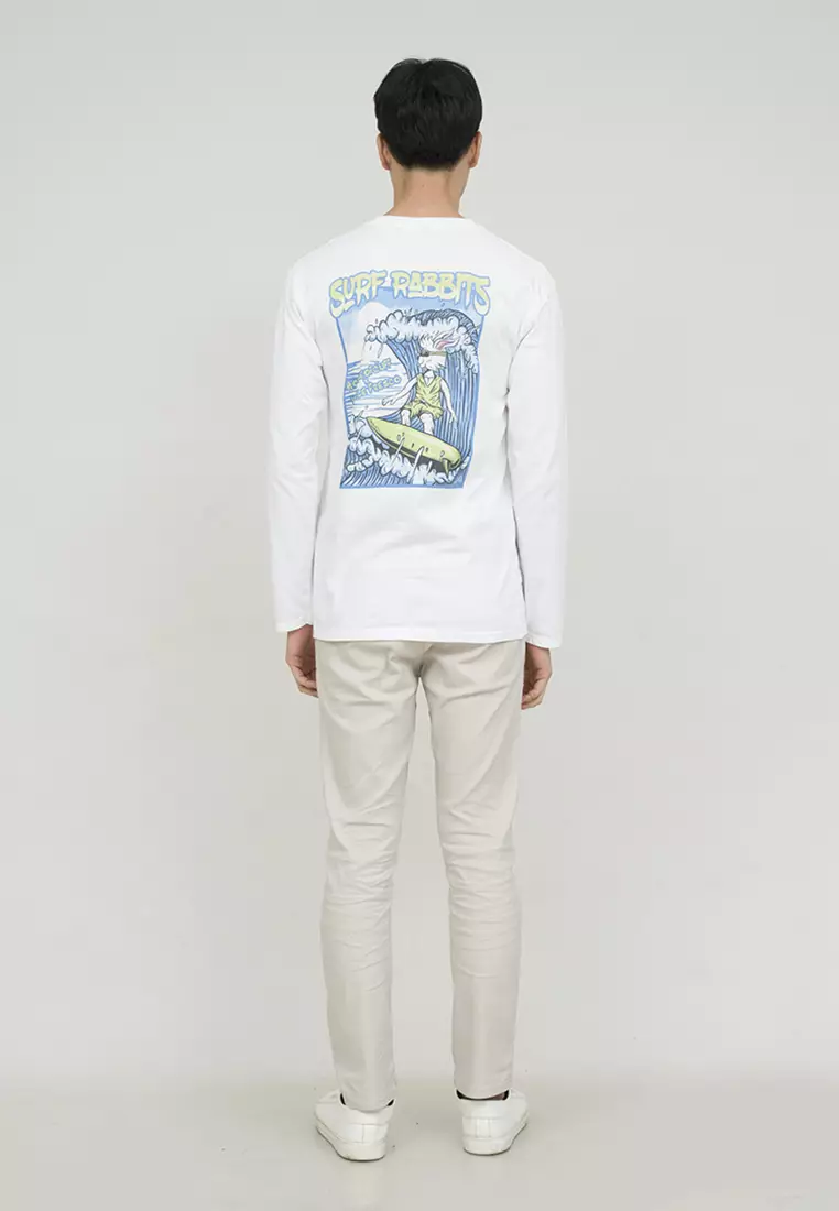 Kaos cotton combed lengan panjang pria putih houseofcuff surf rabbits