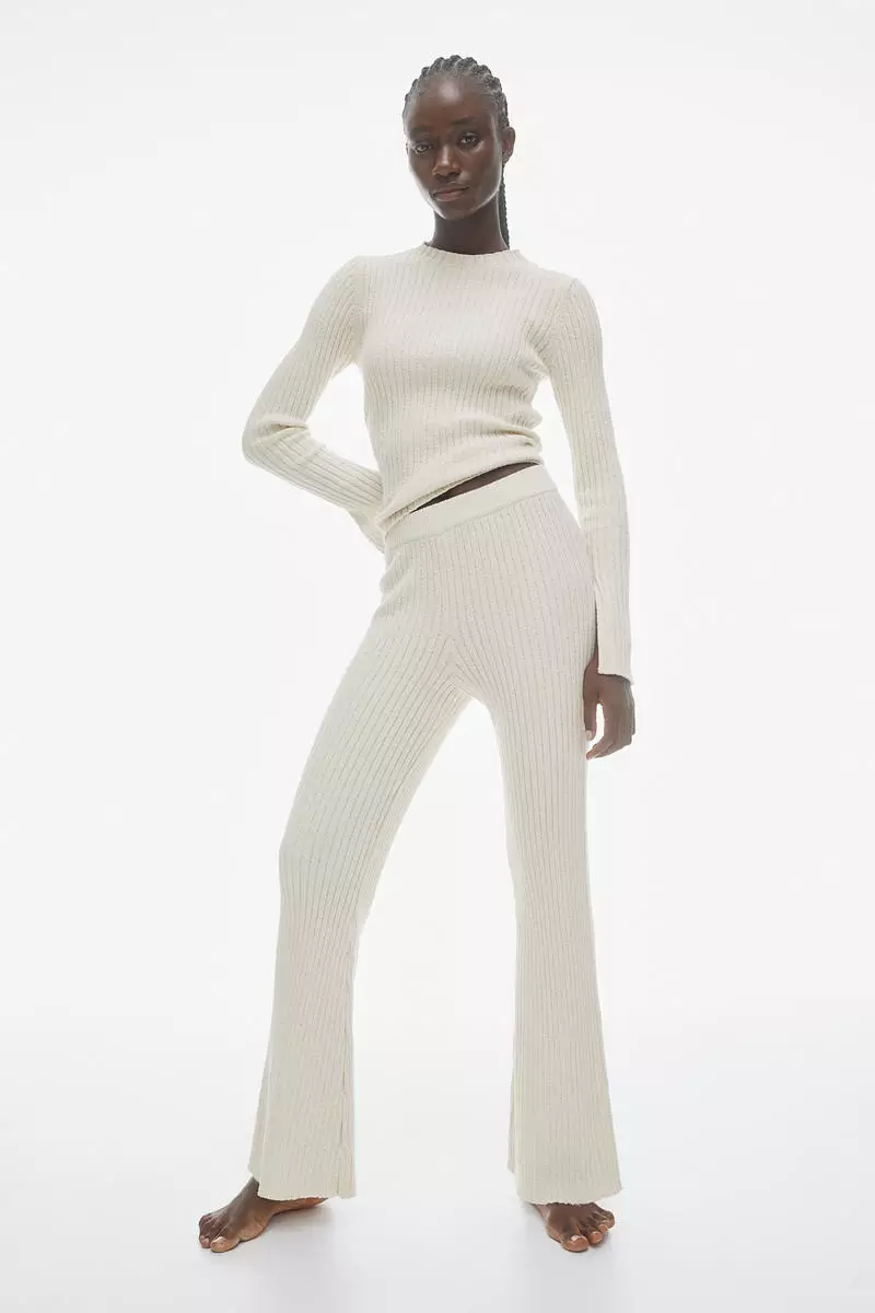 Flared rib-knit trousers