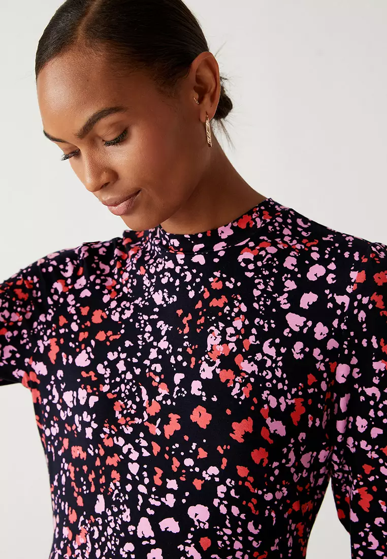 Jersey Printed High Neck Skater Dress