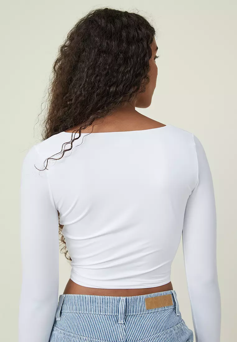 Buy Cotton On Sculpted Scoop Neck Long Sleeve Top in White 2024 Online