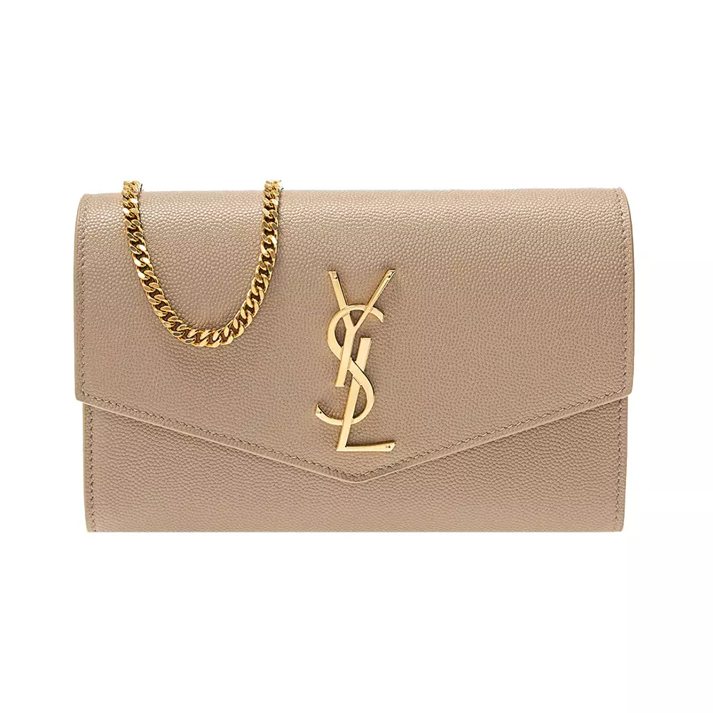 【Saint Laurent】 Uptown raffia wallet on chain Uptown raffia wallet on chain in neutrals - Saint Laurent