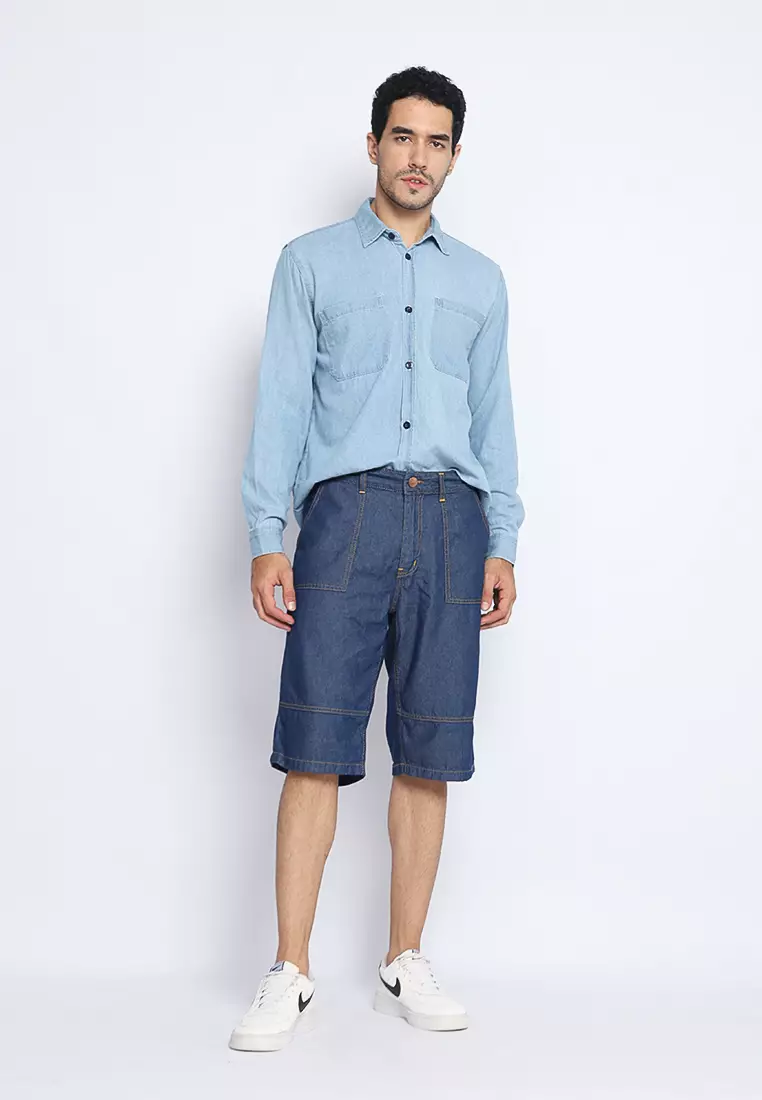 Kemeja Denim Skena L/S Krah Basic Saku Besar 182408