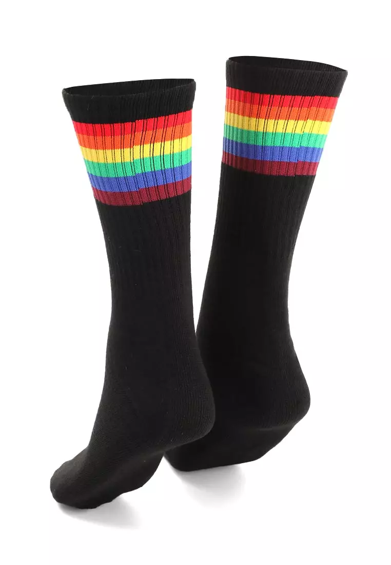 Seish Kaos Kaki Pria Wanita Rainbow Motive Socks Footwear Materia Spandex ORIGINAL - Black