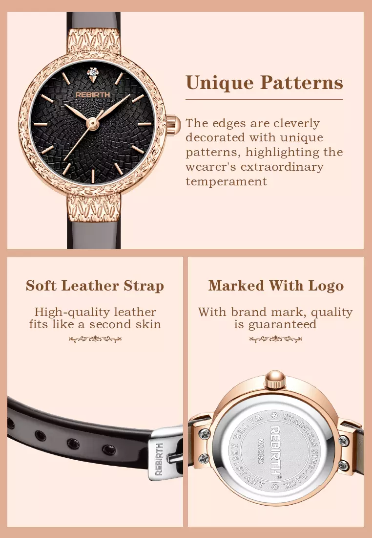 Jam Tangan Wanita Korea Original Anti Air Kuarsa Tali Kulit Jam Wanita Kecil Jam Tangan Cewek roseblack