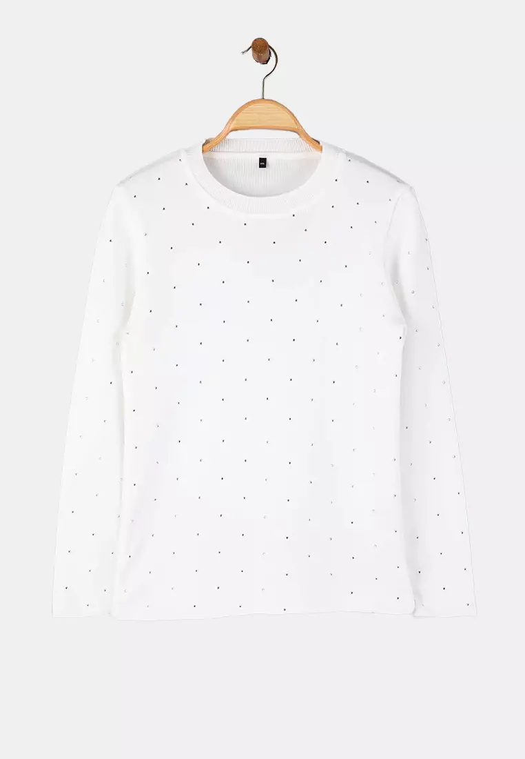 Ecru Stone Crew Neck Knitwear Blouse Tbbaw26Af00004