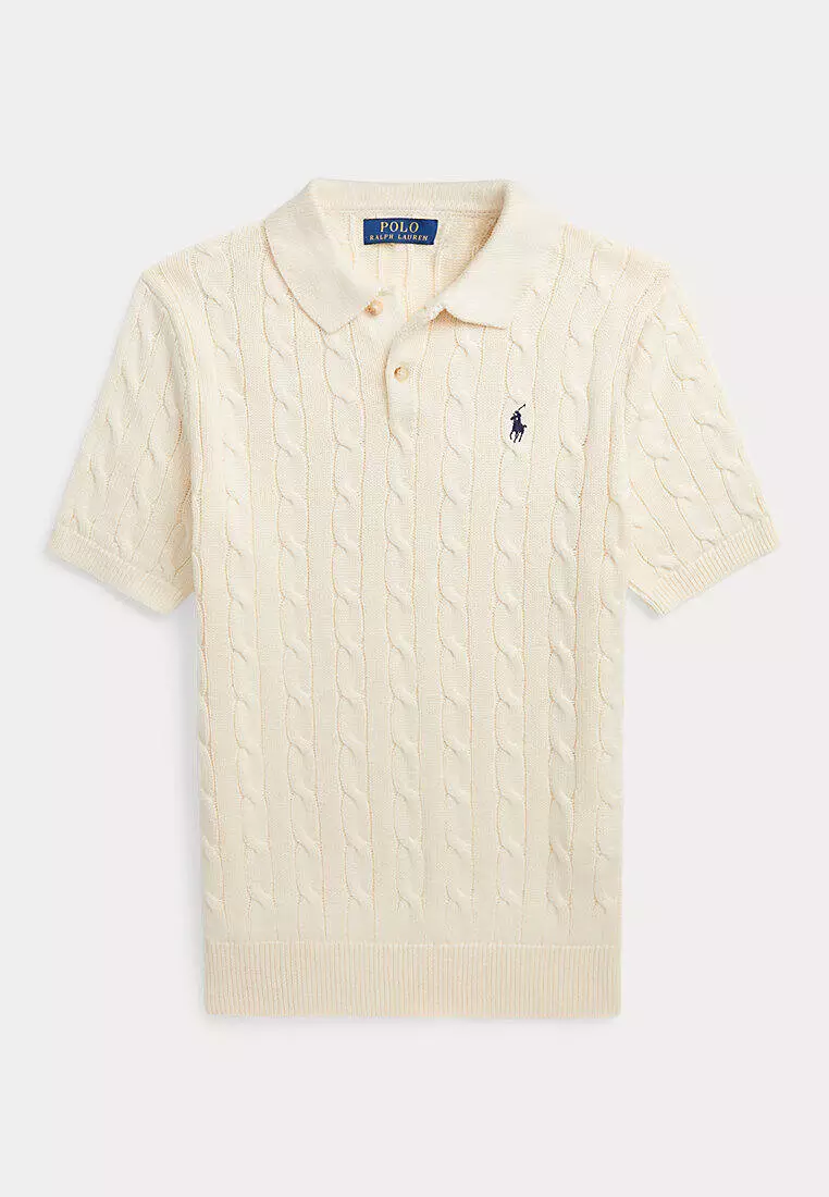 Cable-Knit Cotton Polo-Collar Sweater