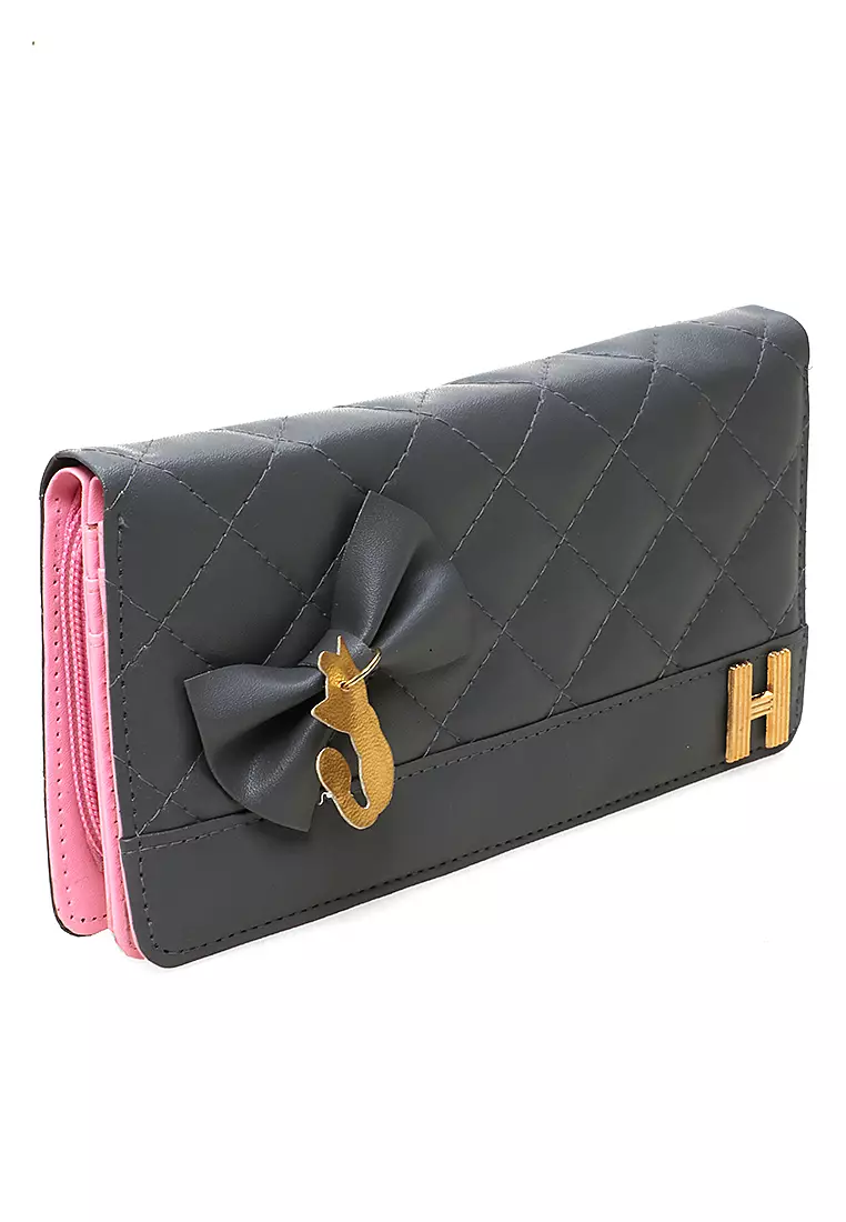 Dive Dompet Panjang Wanita Cat Ribbon Wallet Casual Many Slot Material Kulit Leather ORIGINAL - Gray