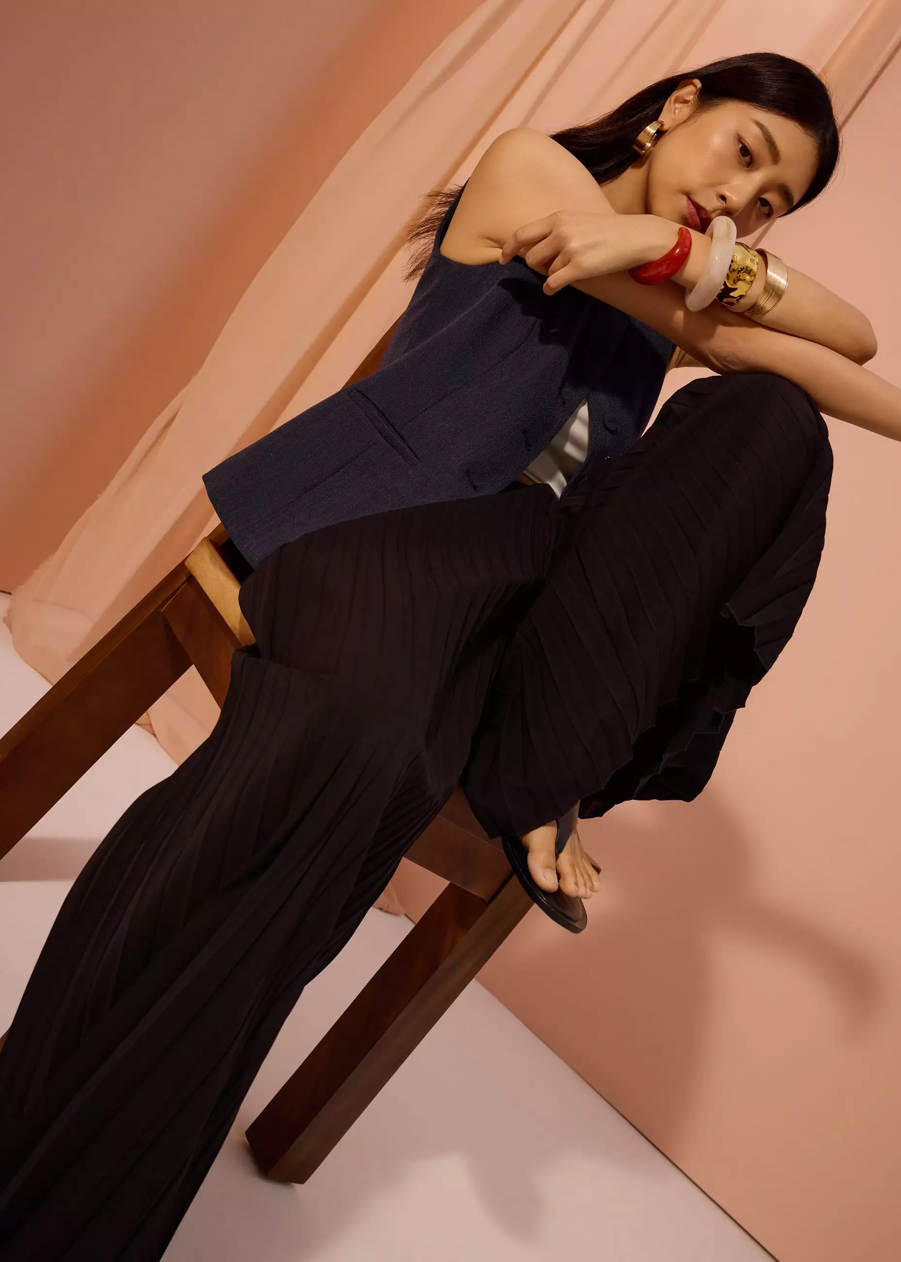Celana Panjang Wanita - PETITE Leggy™ Wei Elastic Sunray Pleated Palazzo Pants