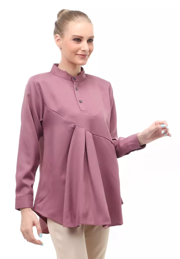Blouse Atasan Wanita Motif Polos Design Simple Front Button Opening Regular Fit - Taro