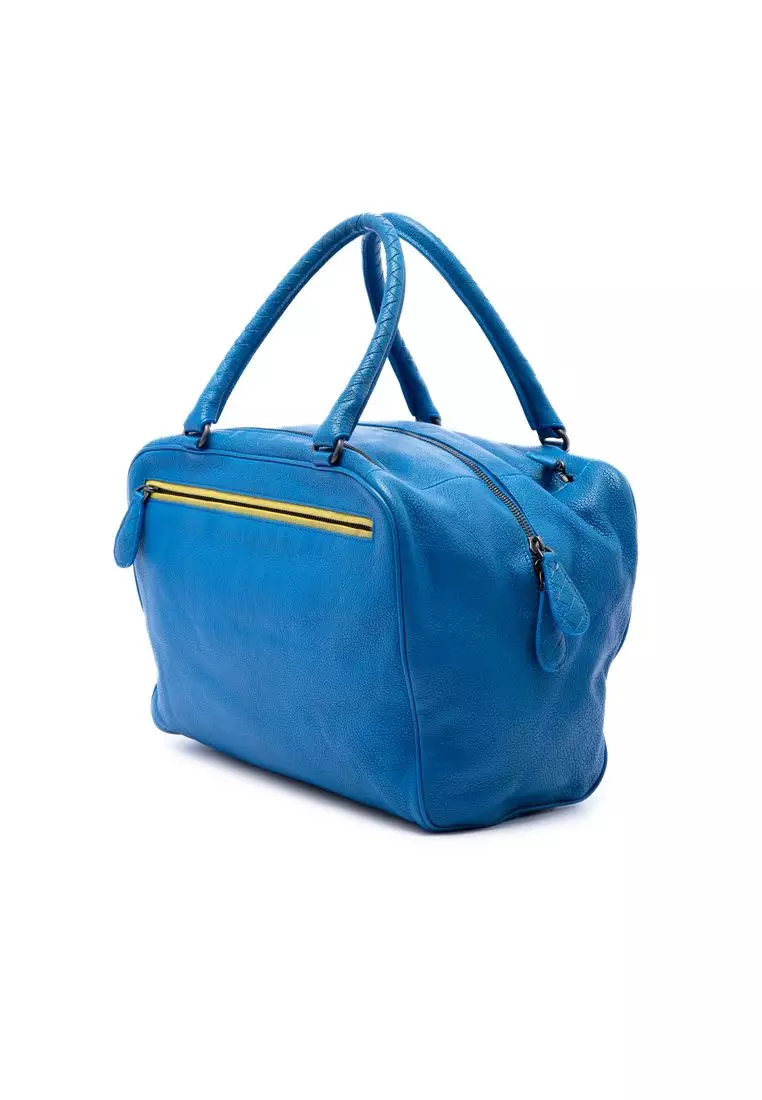 Pre-Loved Bottega Veneta Intrecciato Trimmed Medium Goatskin Madras Heritage Brera Handbag