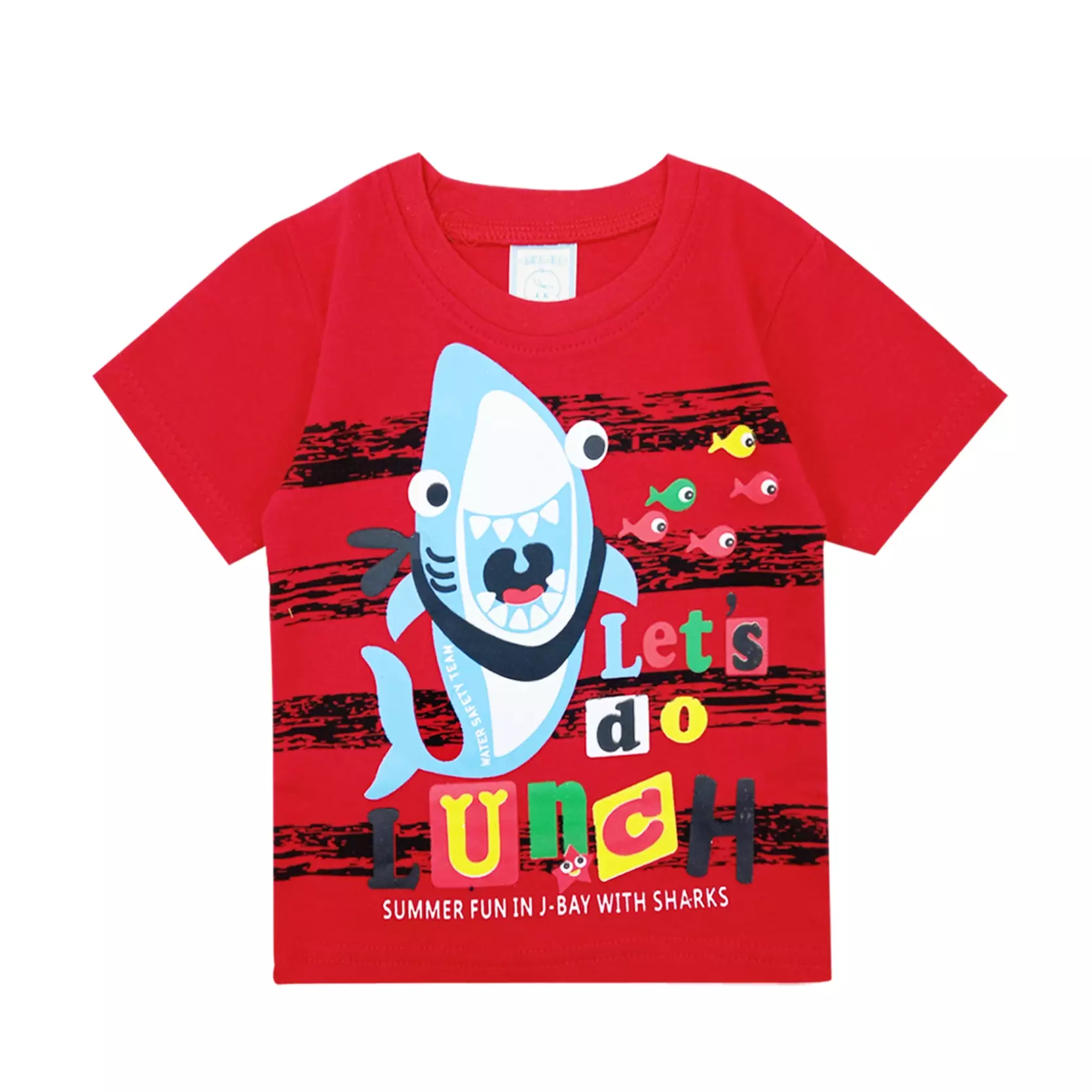 Wakakids Baju Bayi Anak Laki Laki Lengan Pendek Usia 6 Bulan Hingga 12 Bulan Setelan Celana Jeans Motif Shark 3019 Merah