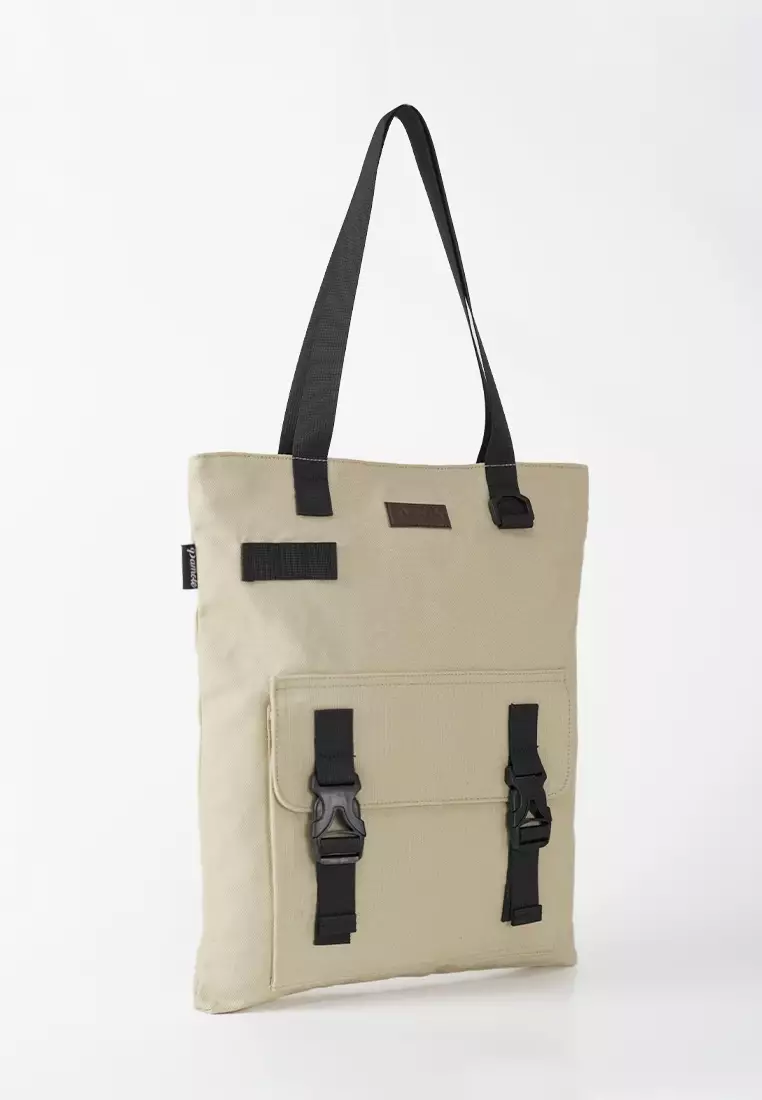 Tas Tote Bag Wanita Bahan Kanvas Penutup Resleting Yarra Series - Cream