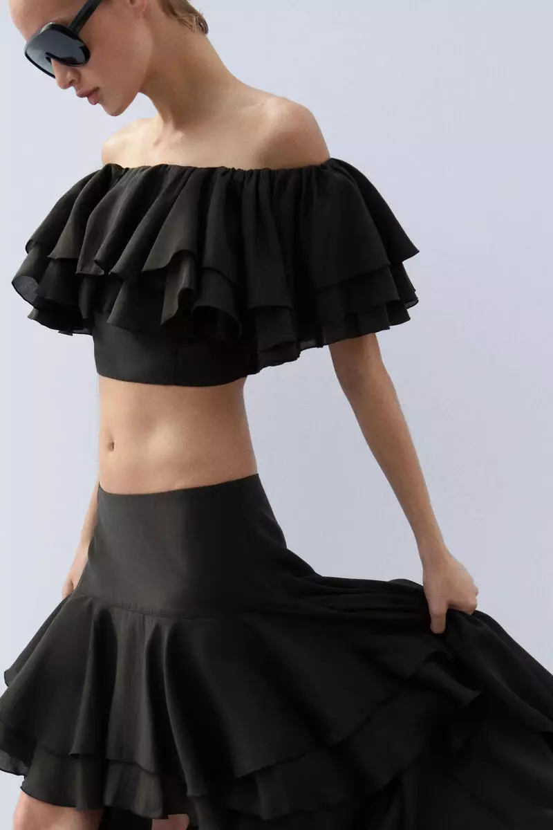 Flounced off-the-shoulder top