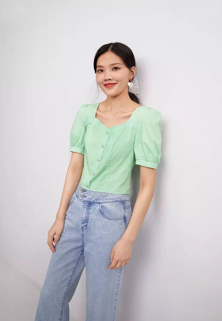 Square Collar Cropped Blouse