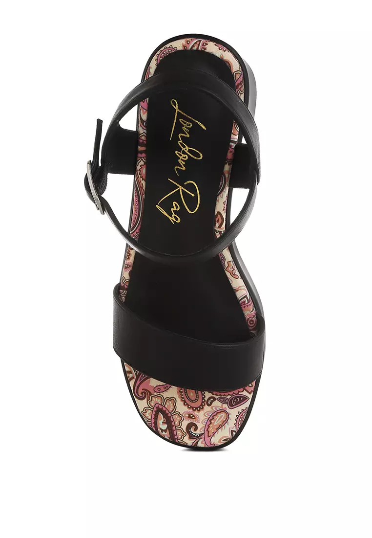 Faux Leather Pin Buckle Platform Heels in Black