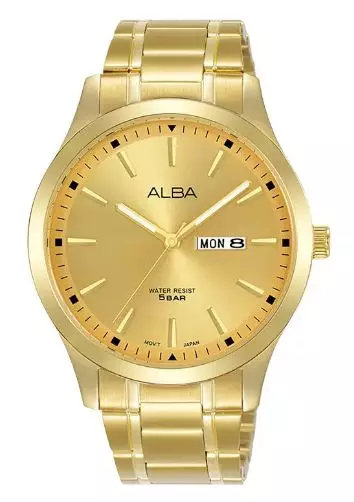 Jam Tangan Pria Alba Prestige AJ6148 AJ6148X1 Strap Stainless Steel Gold Color Men Gold Dial Original Garansi Resmi