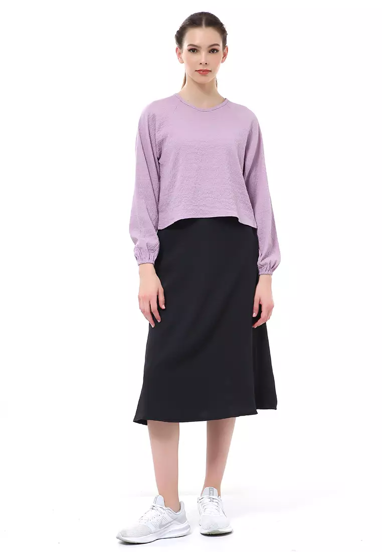 Albertine Blouse Atasan Wanita Lengan Panjang Desain Balon Material Crinkle ORIGINAL - Lilac