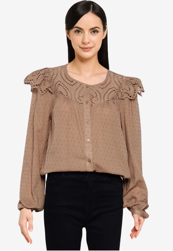 ONLY brown Ellie Long Sleeves Embroidered Top 14CDAAA412A7F0GS_1
