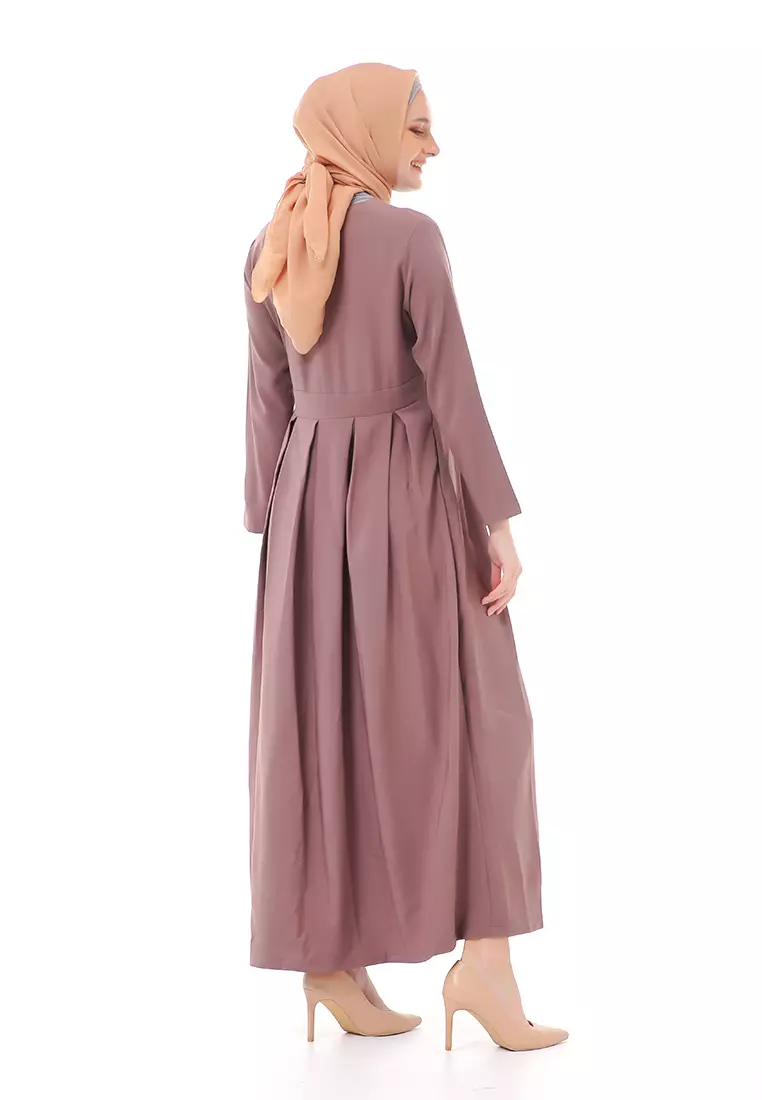 Enzy Dress Muslimah Wanita Lengan Panjang Regular Fit Premium High Quality - Taupe