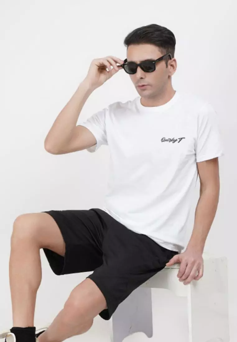 Never Look Back 图案白色棉质短袖常规版型 T 恤