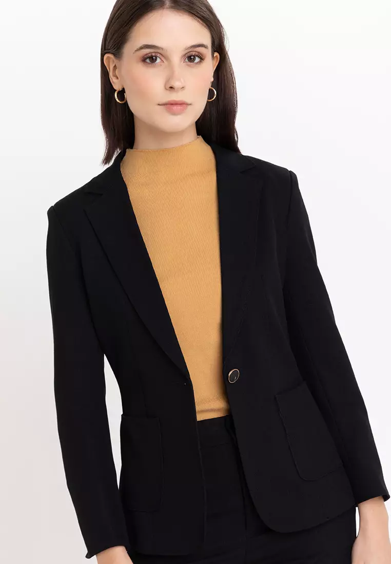 Split Cuff Textured Suit Blazer