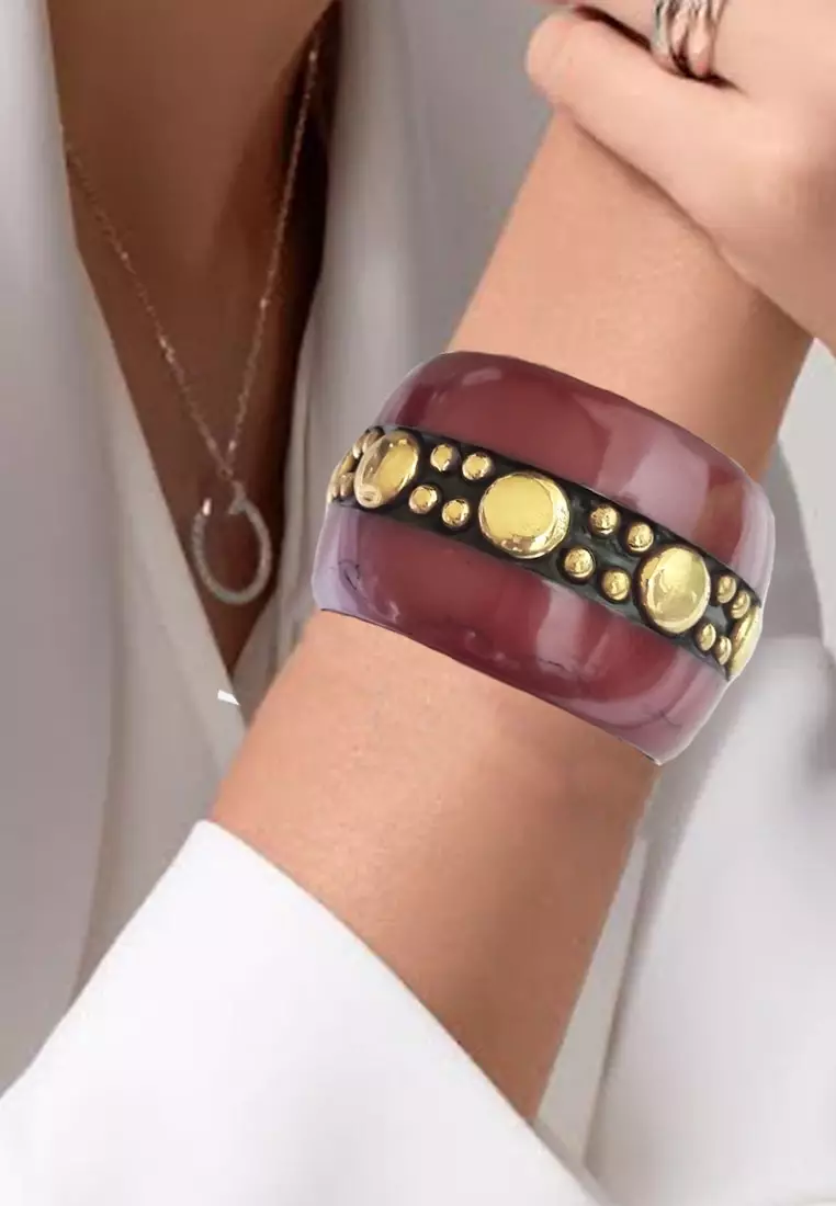 Gold Studded Fiber Design Bangle Gelang Gold