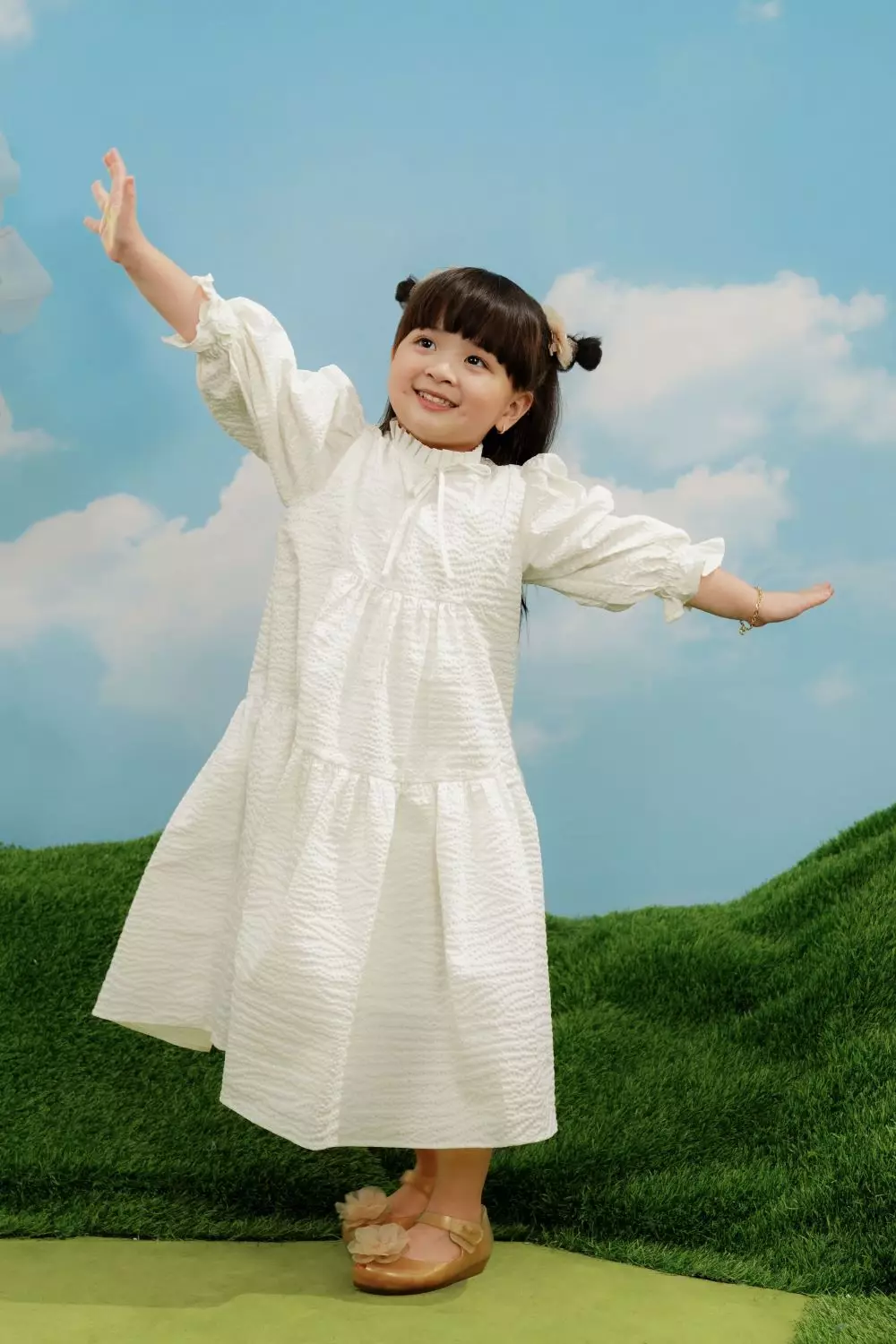 Mothercare x Benang Jarum Raya Collection - Texture Puffy Dress White - Dress Anak Perempuan