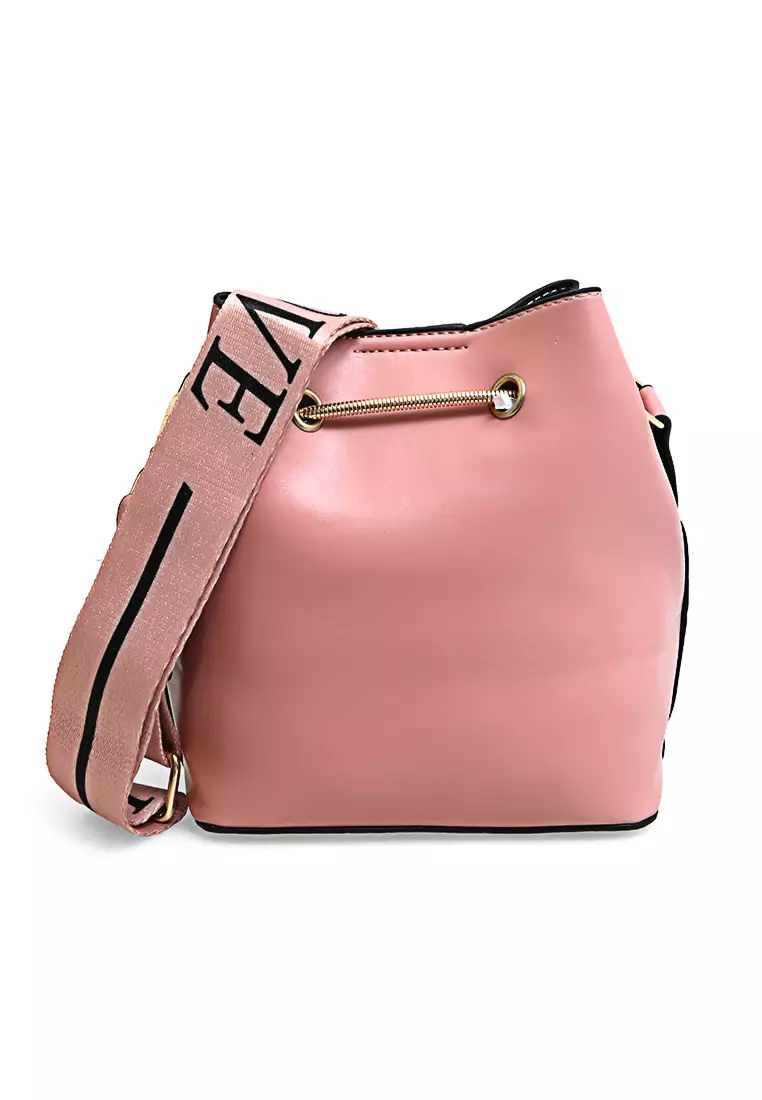 Frede 2In1 Tas Selempang Wanita Model Serut with Long Wallet Material Leather ORIGINAL - Pink