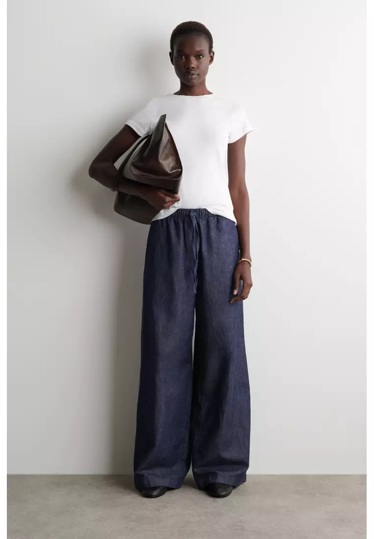 DENIM WIDE-LEG DRAWSTRING TROUSERS