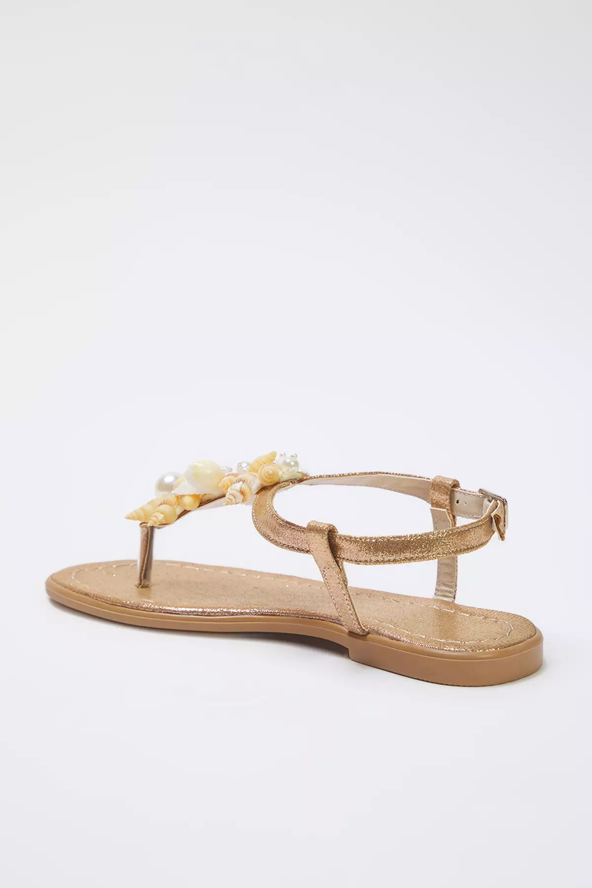 Bronze Sea Conch Pearl Detailed Flip Flops Women Stylish Sandals Takss25Sd00008