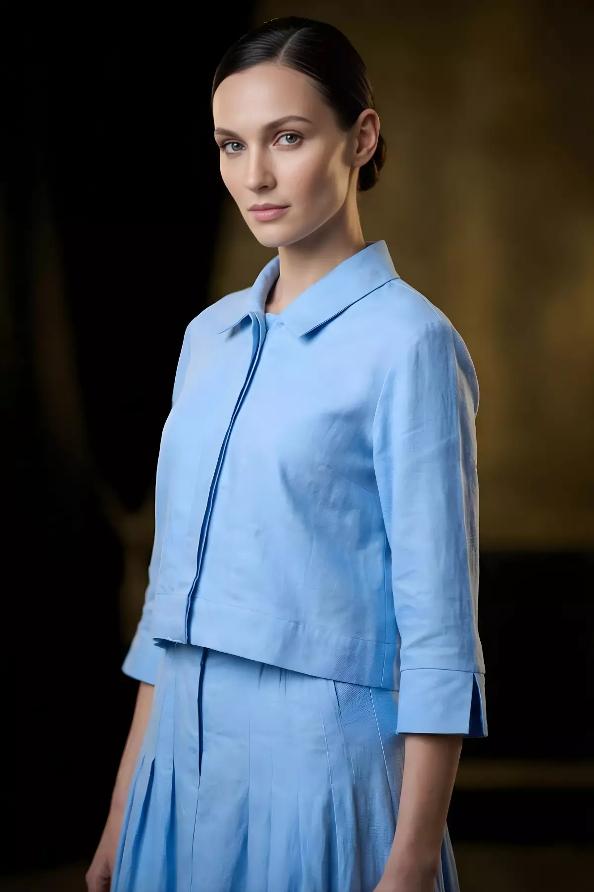 Demure Studio - Essentials Cropped Linen Top Blue (Only Shirt)