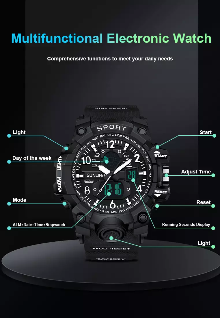 Jam Tangan Pria Original Analog&Digital Olahraga Anti Air Casual Jam Tangan Cowok allblack