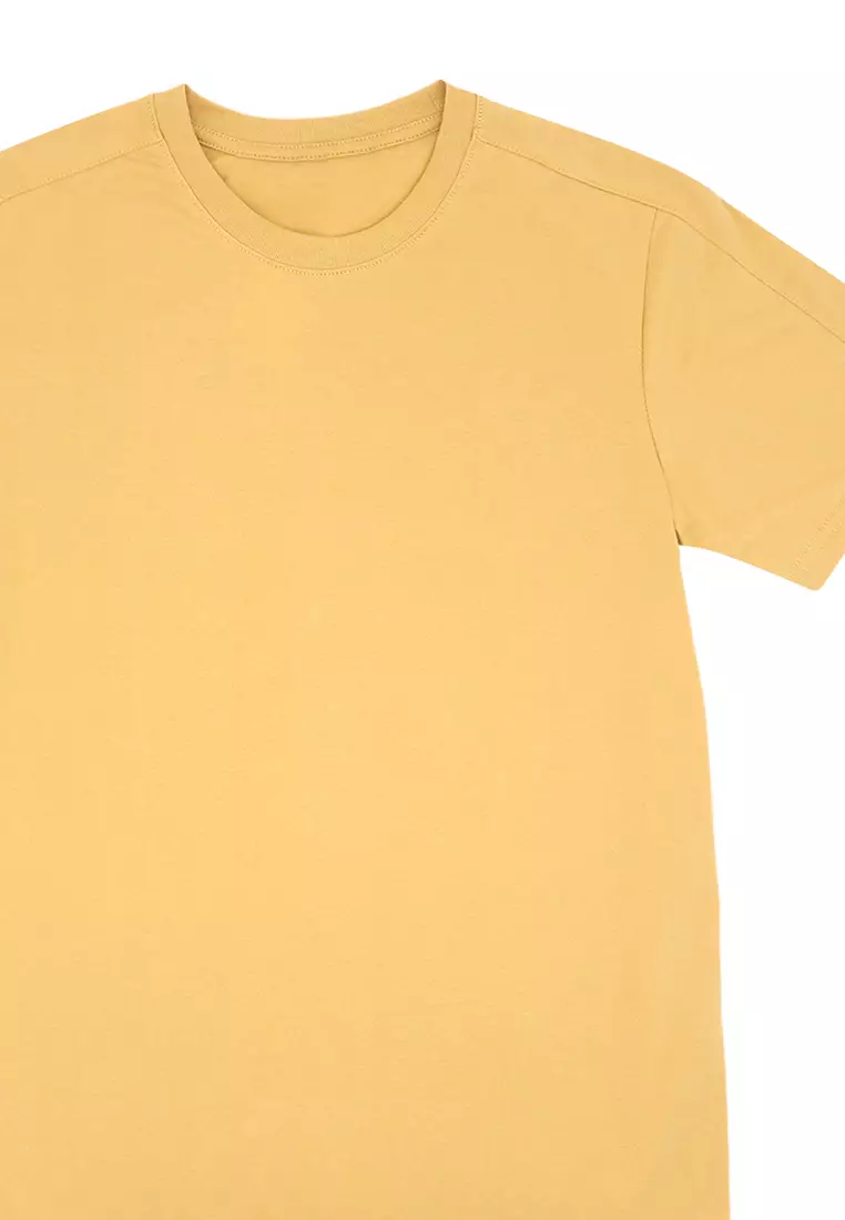 Men's Basic Round Neck T-Shirt with Shoulder Cut&Sew - Prarie Sand